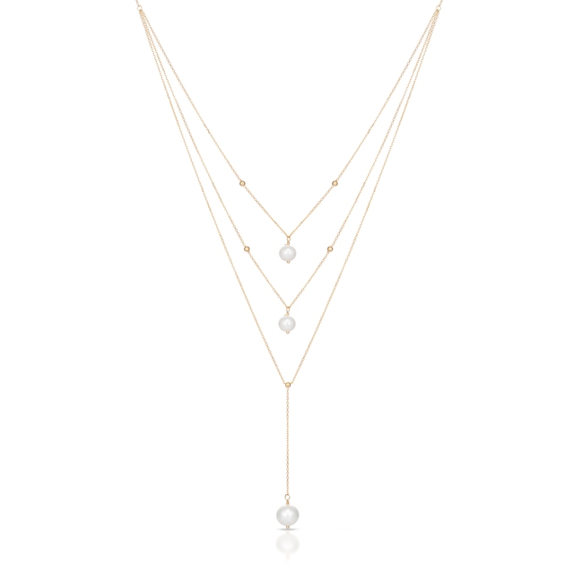 Naszyjnik złoty kaskadowy z perłami