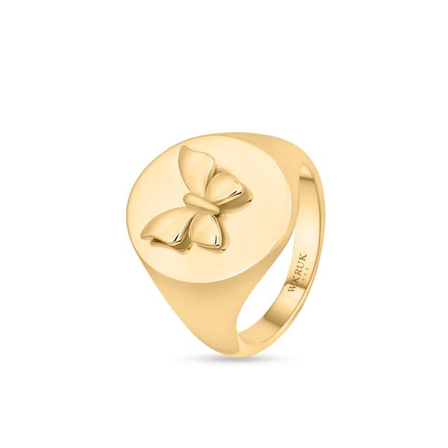 Pierścionek srebrny pozłacany sygnet z motylem