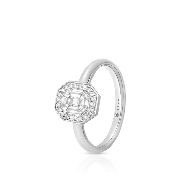Pierścionek białe złoto z brylantami i diamentami