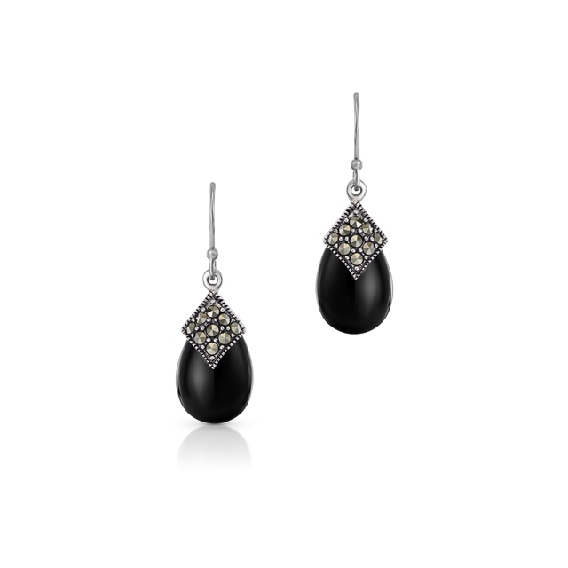 Kolczyki srebrne z onyksami i markasytami