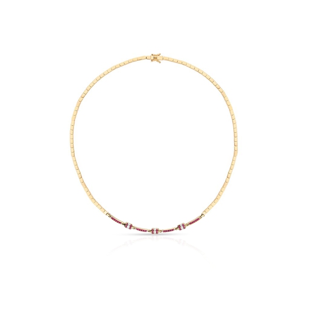 Naszyjnik złoty z diamentami i rubinami