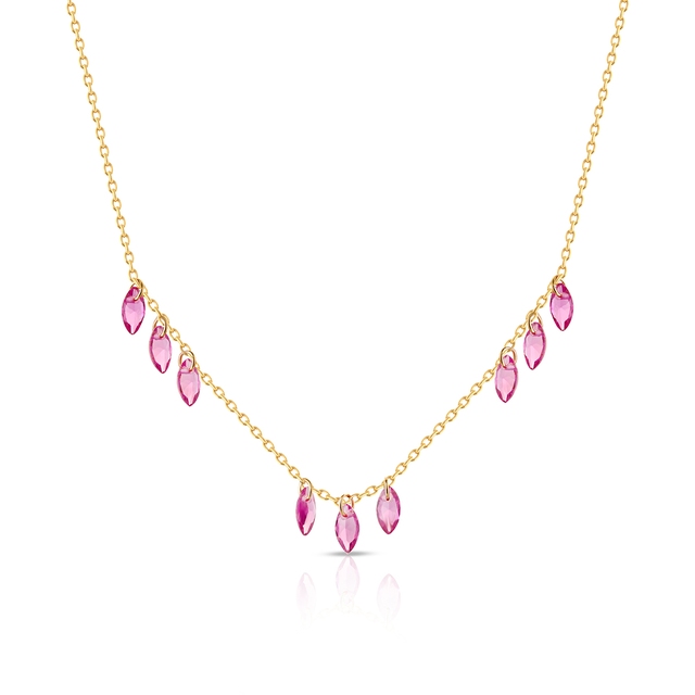 Naszyjnik srebrny pozłacany z różowymi cyrkoniami