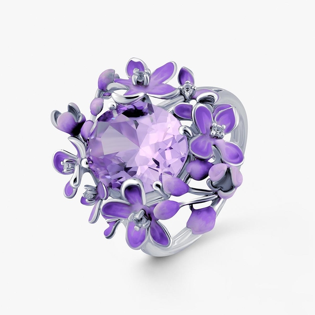 Pierścionek srebrny Kwiaty Nocy Fioletowy Bez