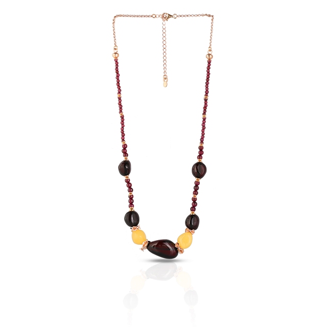 Naszyjnik pozłacany z bursztynami i granatami