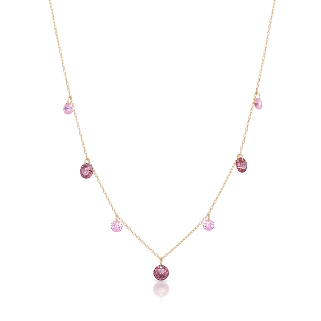 Naszyjnik złoty z różowymi cyrkoniami