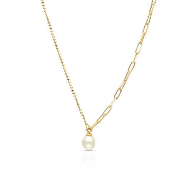 Naszyjnik srebrny pozłacany paper clip z perłą