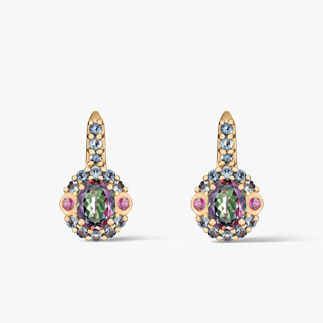 Kolczyki złote z topazami i rodolitami