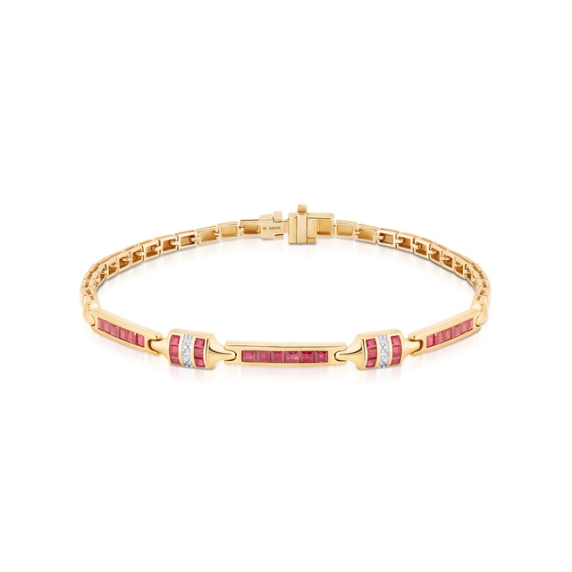 Bransoleta złota z diamentami i rubinami