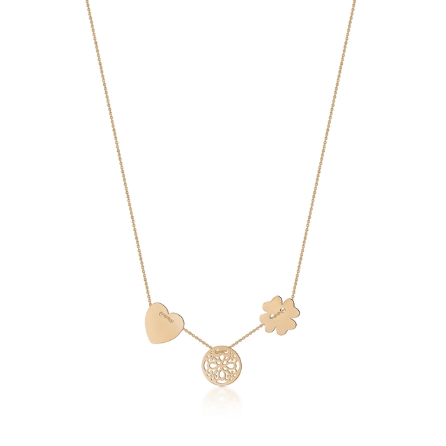 Naszyjnik złoty z trzema elementami ozdobnymi