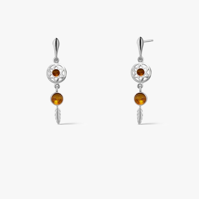 Kolczyki srebrne z bursztynami