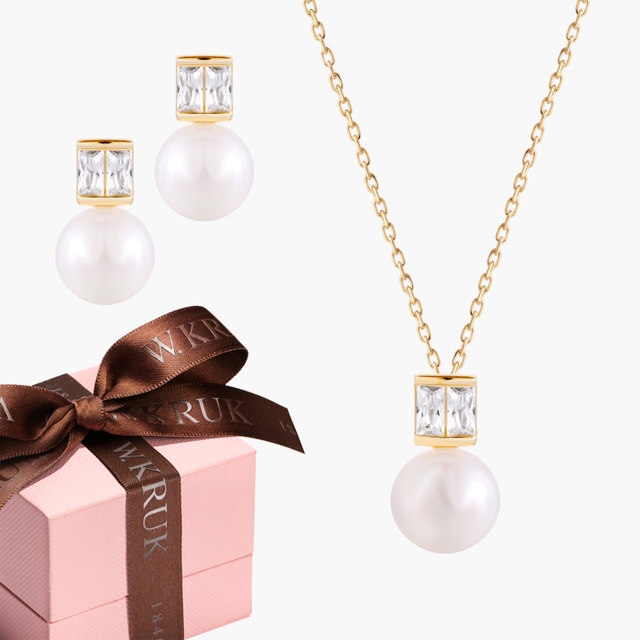 KOMPLET PERŁY I CYRKONIE