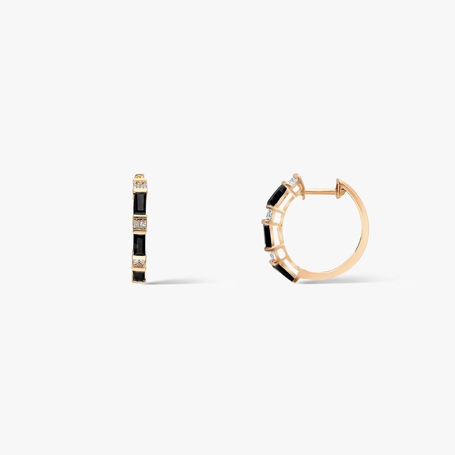 Kolczyki różowe złoto z czarnymi szafirami i topazami