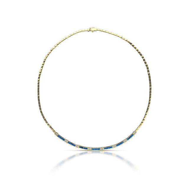 Naszyjnik złoty z szafirami i diamentami