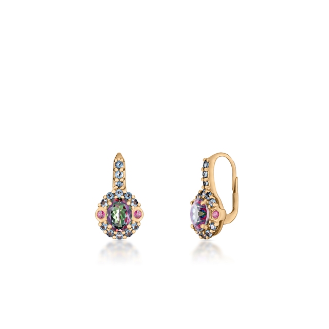 Kolczyki złote z topazami i rodolitami