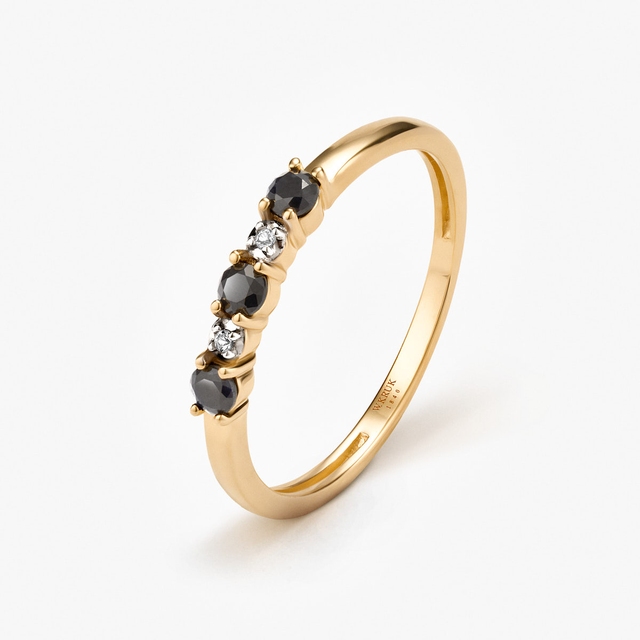 Pierścionek złoty z czarnymi szafirami