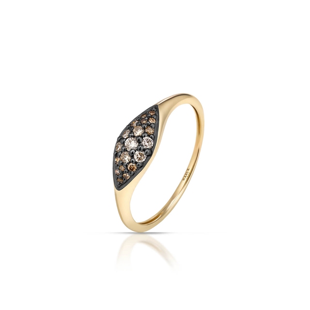Pierścionek złoty z brązowymi diamentami Karmelowa