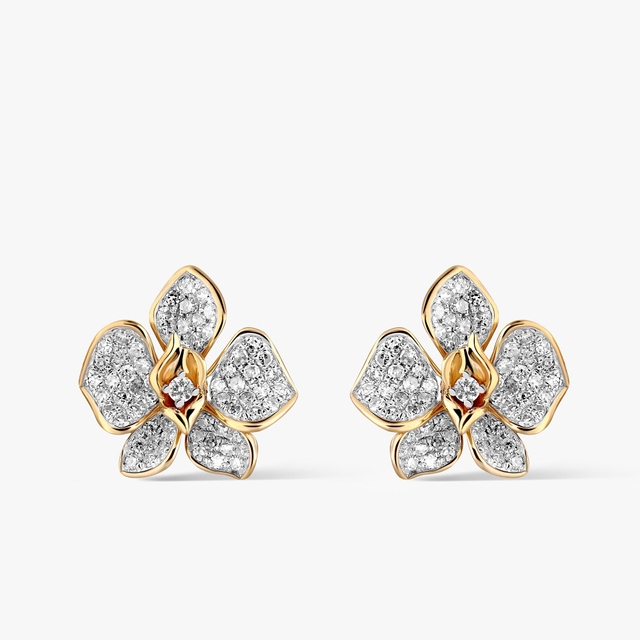 Kolczyki złote orchidee Kwiaty Nocy