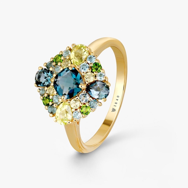 Pierścionek srebrny z topazami Szekspirowska