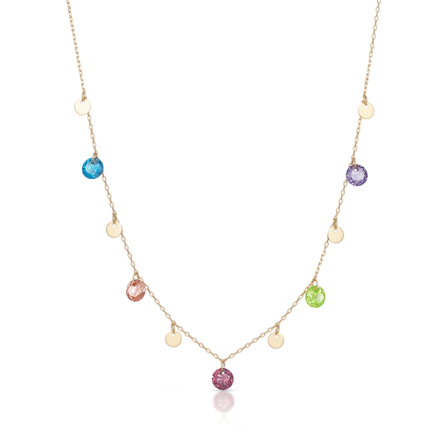 Naszyjnik złoty z kolorowymi cyrkoniami