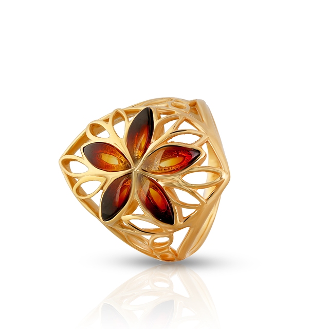 Pierścionek srebrny pozłacany ażurowy