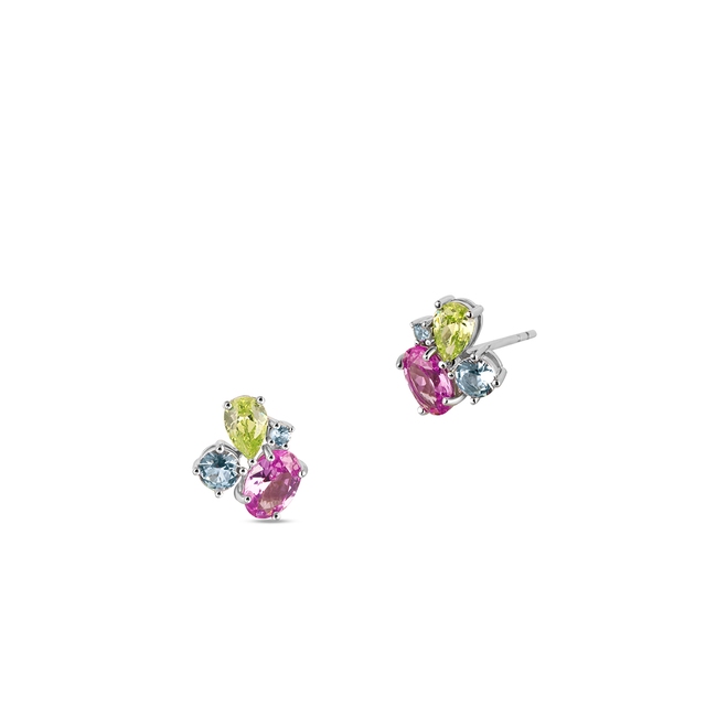 Kolczyki srebrne z kolorowymi kamieniami Mozaika