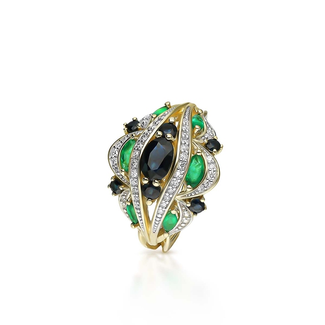 Pierścionek złoty z kamieniami szlachetnymi