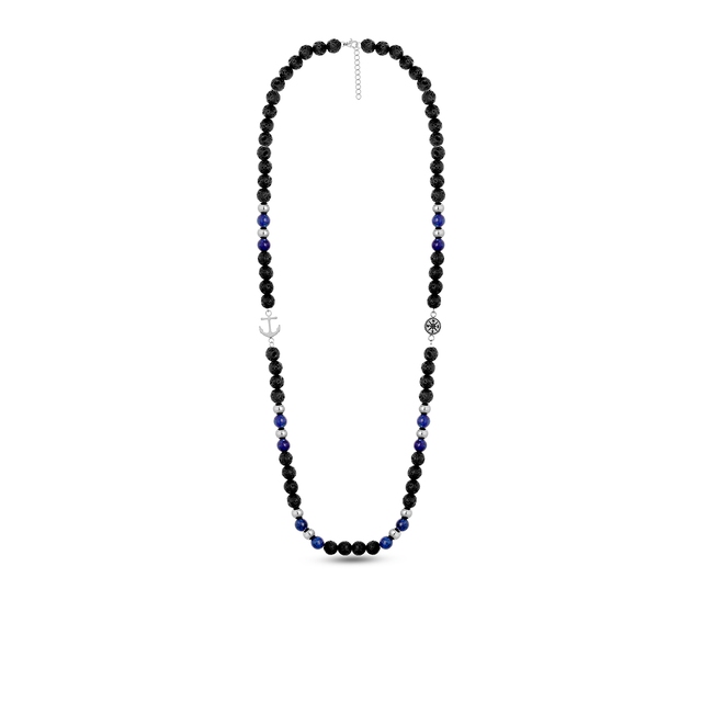 Naszyjnik stalowy z lapis lazuli