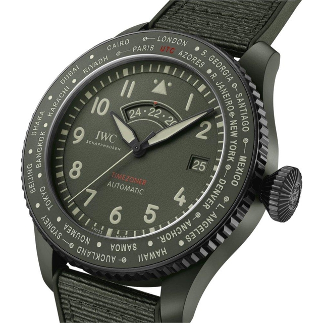 ZEGAREK IWC SCHAFFHAUSEN PILOT'S TIMEZONER TOP GUN WOODLAND