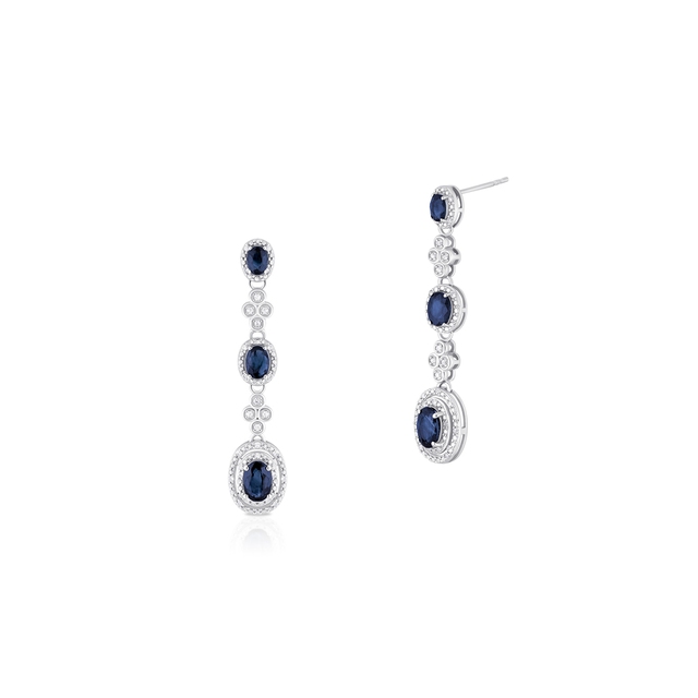 Kolczyki białe złoto z diamentami i szafirami