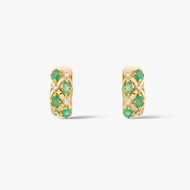 Kolczyki złote ze szmaragdami i diamentami Trio
