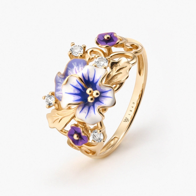 Pierścionek złoty Kwiaty Nocy Bratki