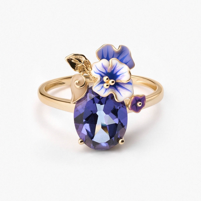 Pierścionek złoty Kwiaty Nocy Bratki