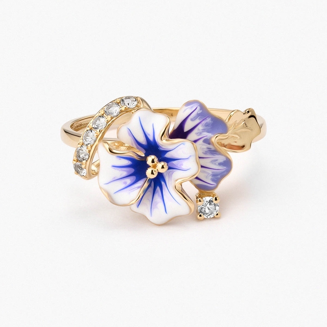 Pierścionek złoty Kwiaty Nocy Bratki