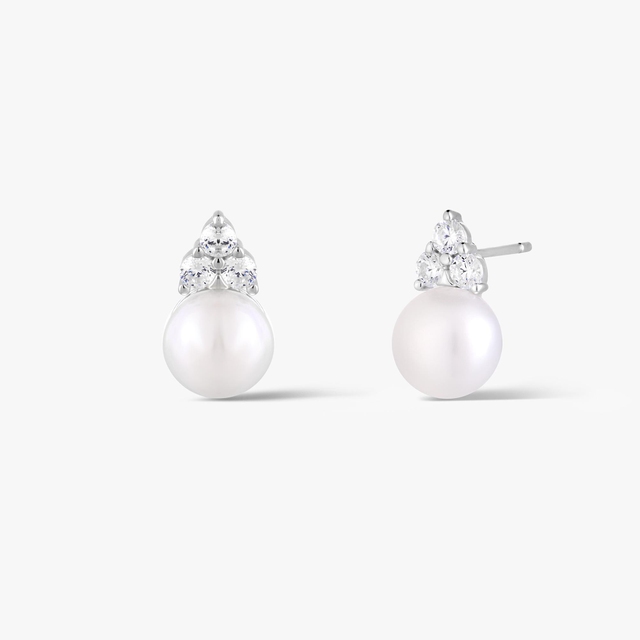 Kolczyki srebrne z perłą i cyrkoniami