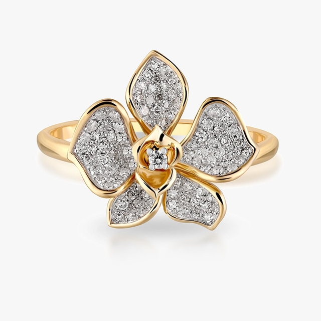 Pierścionek złota orchidea Kwiaty Nocy