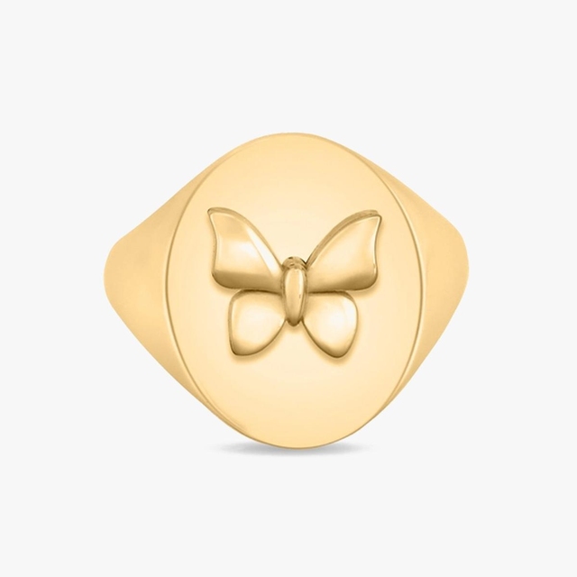 Pierścionek srebrny pozłacany sygnet z motylem