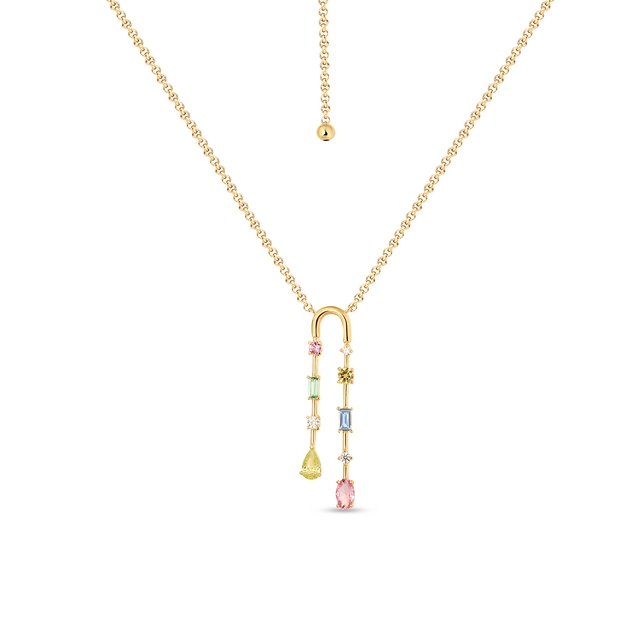 Naszyjnik srebrny z kolorowymi kamieniami Mozaika