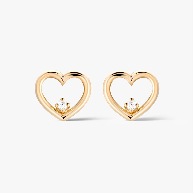Kolczyki złote serca z cyrkonią