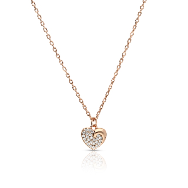 Naszyjnik srebrny pozłacany serce z cyrkoniami