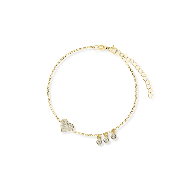 Bransoletka srebrna pozłacana z cyrkoniami serce