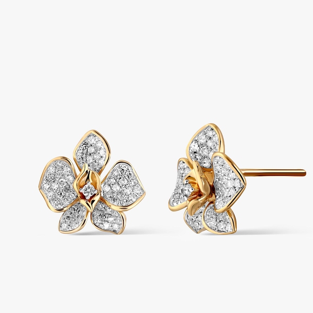 Kolczyki złote orchidee Kwiaty Nocy