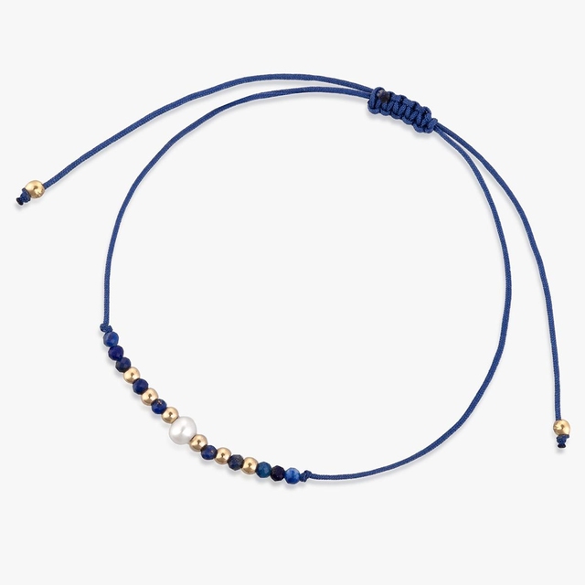 Bransoleta sznurkowa z perłą i lapisem lazuli