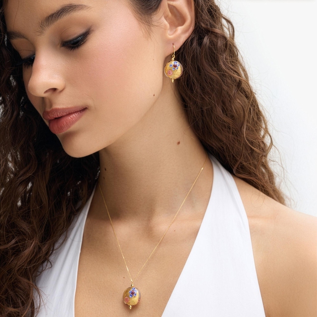 Kolczyki złote ze szkłem Murano