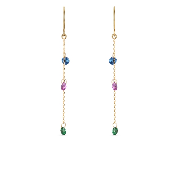 Kolczyki złote z kolorowymi cyrkoniami