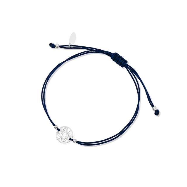Bransoletka srebrna na granatowym sznurku arabeska