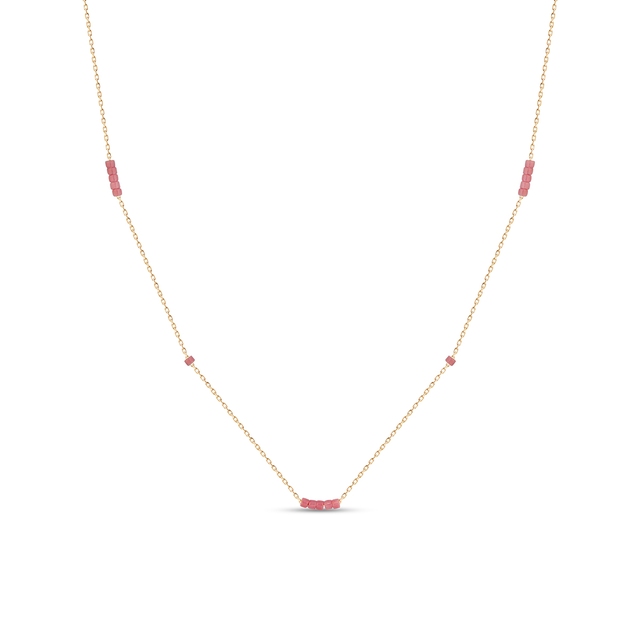 Naszyjnik złoty różowymi koralikami