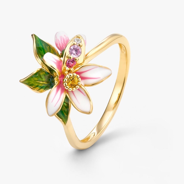 Pierścionek srebrny Kwiaty Nocy Cytrusy