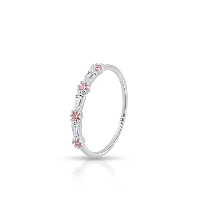 Pierścionek srebrny z białymi i różowymi cyrkoniami