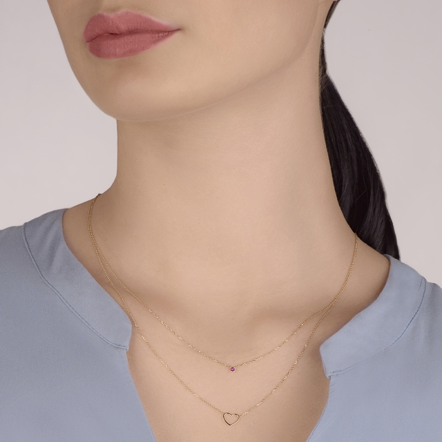 Naszyjnik złoty kaskadowy z sercem i cyrkonią