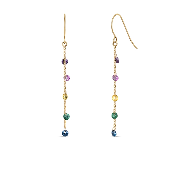 Kolczyki złote z kolorowymi cyrkoniami